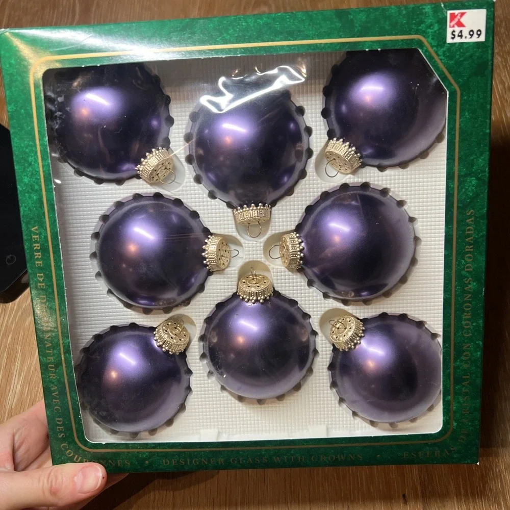 Christmas By Krebs Imperial Purple Designer‎ Glass Vintage Ornaments Set Of 8